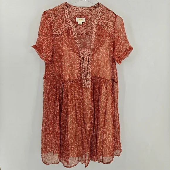 Maeve Anthropologie Adrian Sheer Tunic Dress in dark orange. Size S. - Picture 2 of 8